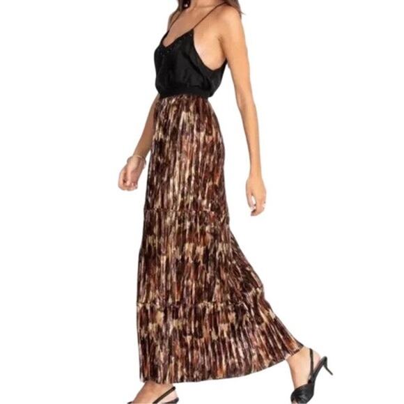Johnny Was Idinia Shimmer Maxi Skirt Brown Metallic Pull On Style Size Small NWT - Picture 1 of 16